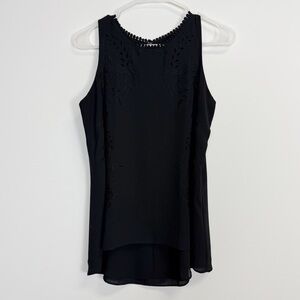 White House Black Market Top Womens XS Black Sleeveless Embroidered High Low